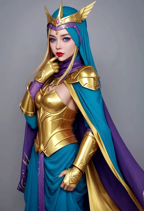 she-ra has a winged tiara and a blue turban headdress，she was wearing a short green dress decorated with metallic patterns.，and ...