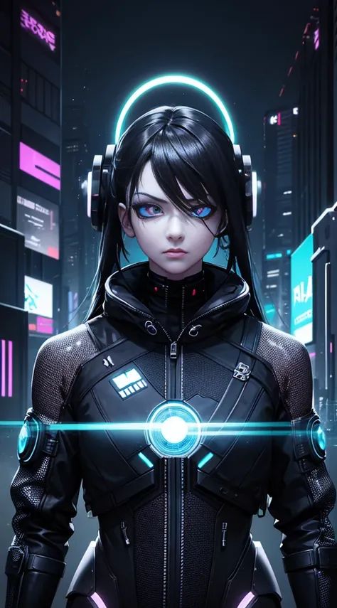 Cyberpunk style, IA avatar, cyberspace, wireframe, matrix, tron, minimal, abstract, virtual reality, black background, neon lights, virtual interface, looking at camera, (ebony), dreads, sexy, thic