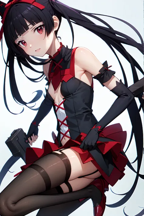 Rory Mercury, Rory Mercury, Black Hair, Blunt bangs, Hime cut, hair ornaments, Red lipstick, Long Hair, Cute face, compensate, (Small box:1.2), (Red eyes:1.5), break Gothic underwear, Perfect body (Small breasts:1.3), break in full growth, Red Shoes, break...