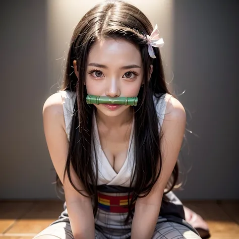 (((gag Bamboo gaggeD mouth holD Bamboo))), High-level Masterpiece 8K TopQuality, Ultra-DetaileD CG, AbsurD DetaileD wallpaper, PerfectLighting, Extremely DetaileD (((Personifying " Nezuko KamaDo " as a KAWAII Girl))), Characteristic Items, aesthetic LifeLi...