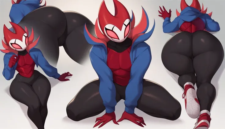 score_9, score_8_up, score_7_up, score_6_up, zPDXL2, grimm (hollow knight), vampire, bat, 1boy, solo, cute face, detailed eyes, portrait, thick thighs, anthro, thick ass, pov, tight black sports pants, cinematic angle, blue large hoodie, seductive pose, re...