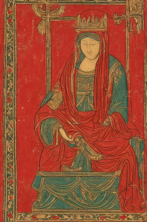 A person with eyes covered by a red cloth sits cross-legged, meditating with six arms