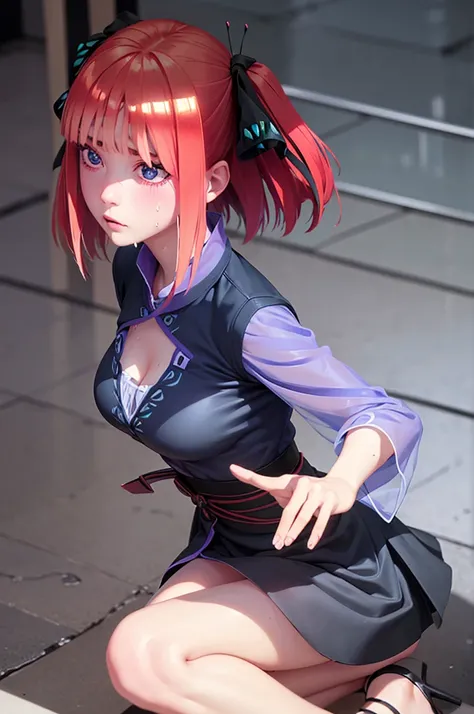 Nino　nanaco、short hair, Twin tails、Pink Hair、 blue eyes, hair ornaments, Hair Ribbon, blunt , Both sides up, butterfly hair ornaments, skirt,Off the shoulder、Random color see-through kunoichi costume、Japanese see-through female samurai costume、See-through ...