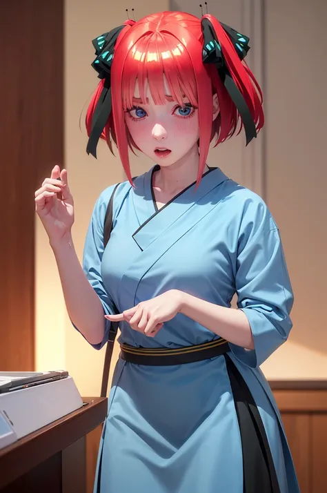 Nino　nanaco、short hair, Twin tails、Pink Hair、 blue eyes, hair ornaments, Hair Ribbon, blunt , Both sides up, butterfly hair ornaments, skirt,Off the shoulder、Random color see-through kunoichi costume、Japanese see-through female samurai costume、See-through ...