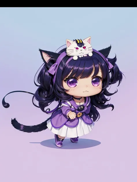 a close up of a cartoon character with a cat on her head, cute purple anime catgirl, anime moe artstyle, anime catgirl, chibi, mihoyo art style, anime cat, ruan cute vtuber, advanced digital chibi art, anime stylized, chibi anime girl, kawaii chibi, nekomi...