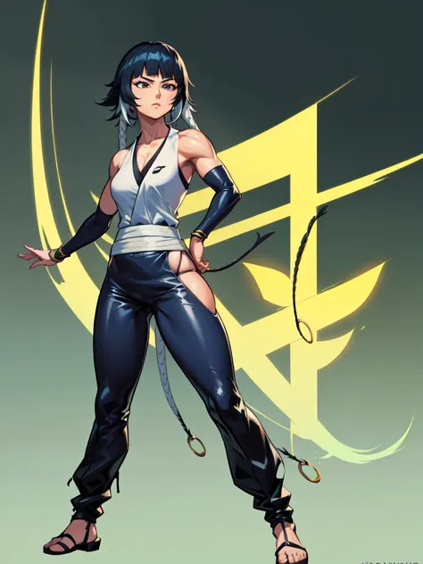 a beautiful, highly detailed full-body portrait of soi fon, a female anime character, standing in a simple background, masterful...