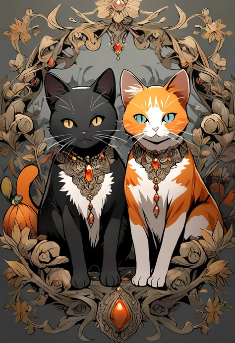 Blackish gray cats and orange cats