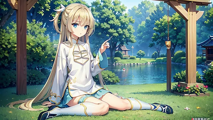 ((masterpiece)),(best quality),Official Art,Extremely detailed CG,Unity 8K wallpaper,Time magazine cover，Very detailed,Beautiful and delicate eyes,Extremely detailed face,1 girl,solitary,,(whole body:1.5),(small:1.3),White sweatshirt，spring，sunny，sunny，Clo...