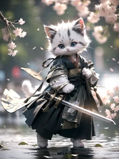 white kittenhanfu, chinese calligraphy, chinese clothesholding weaponholding sword