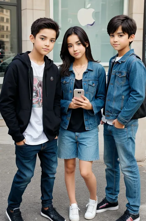 2 boys and a girl with an iphone