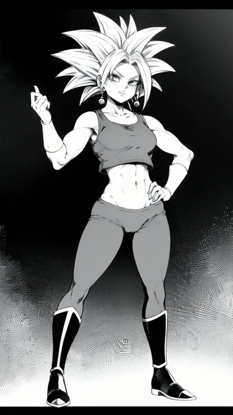 Kefla
Solo . Simple background , manga style , Fitgirl , Lineart , sfw , monochrome,greyscale,comic , Standing , Normal pose , sensual , Safe for work , fullbody , kefla_dragonball,jewelry, earrings, crop top