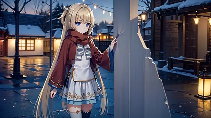 ((masterpiece)),(best quality),Official Art,Extremely detailed CG,Unity 8K wallpaper,Very detailed,Beautiful and delicate eyes,Extremely detailed face,1 girl,solitary,,(whole body:1.5),(small:1.3),，winter，Snowflakes fell in the sky，Light up the lights，Have...