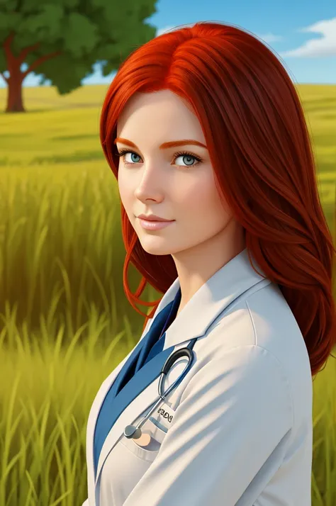 Redhead rural doctor girl. animated cartoon, For a book cover