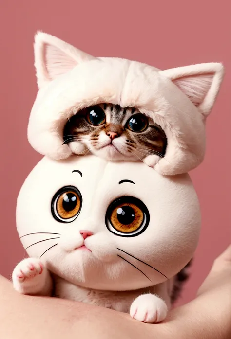 create a cute cat big bright eyes in 3d cartoon chibi style