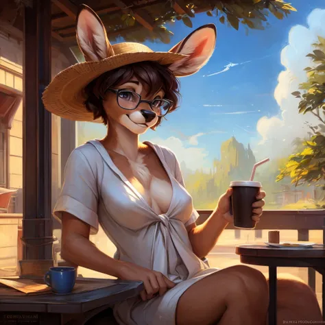 uploaded on e621, by Pixelsketcher, by Bayard Wu, by Thomas Benjamin Kennington , by Einshelm, by hioshiru and kenket, Chunie, portrait, solo anthro female deer doe, tiny featureless breasts, tiny breasts, clear dark blue, cinematic lighting, day, sunny da...