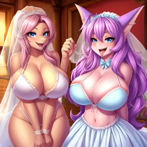 Shark girl, very sexy, big breasts, wedding dress bikini, Stick out your tongue and drool.