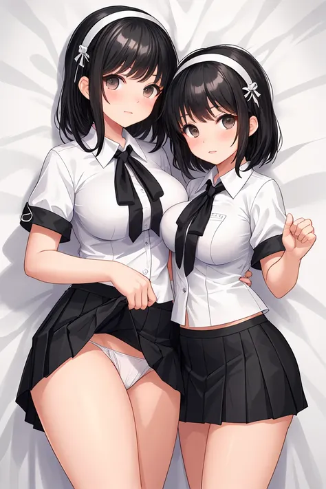 Beautiful sisters　mini skirt　Black Hair　hair band　White panties　My sister has big