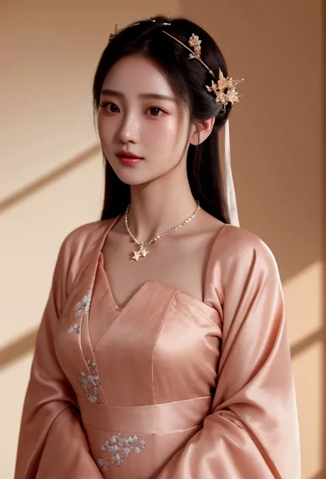 Superb Quality, Masterpiece, High Resolution, 1Girl, Blush, (Seductive Smile: 0.8), Star Pupil, Chinese Hanfu, Hair Accessories, Necklace, Jewelry, Beauty, on_body, Tyndall Effect, Realistic, Shadow Room, Light Edge, Two-tone Lighting, (High Detail Skin: 1...