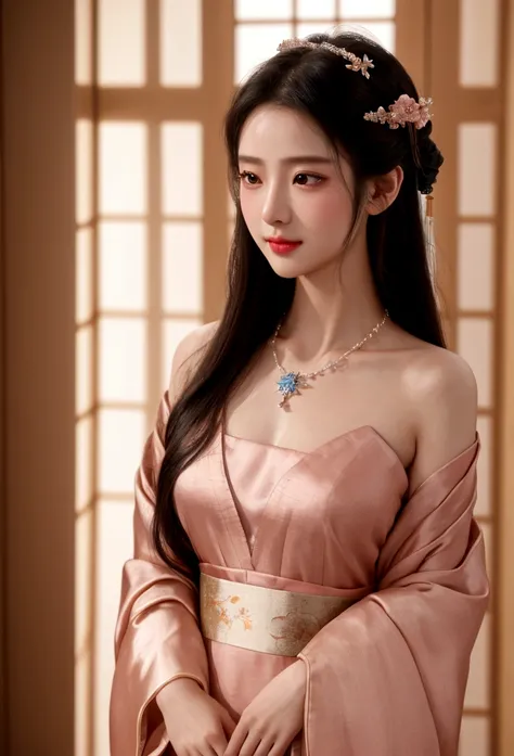 Superb Quality, Masterpiece, High Resolution, 1Girl, Blush, (Seductive Smile: 0.8), Star Pupil, Chinese Hanfu, Hair Accessories, Necklace, Jewelry, Beauty, on_body, Tyndall Effect, Realistic, Shadow Room, Light Edge, Two-tone Lighting, (High Detail Skin: 1...