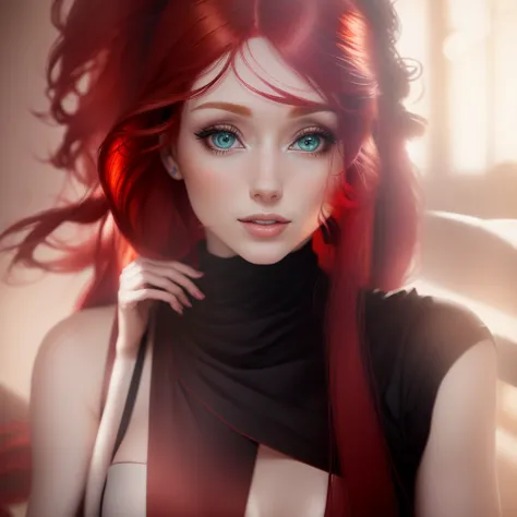 there is a woman with red hair and blue eyes posing for a picture, amouranth, better known as amouranth, young beautiful amouranth, redhead girl, with pale skin, red head, smooth red skin, with red hair and green eyes, very very realistic, very very very r...