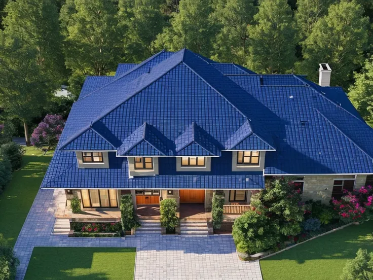 (villa in city ,close houses and trees), slope_roof , tile_roof ,daylight ( best quality) ((high solution)) ,(( photo realistic)...