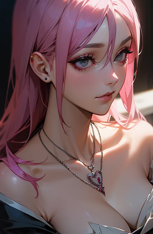 Cool women、sexy、Center of chest、Rize from Chainsaw Man、beauty、Yandere、、Face close-up、Kiss with your eyes closed、Chest tattoo、Christian Dior Necklace、(Applying makeup)