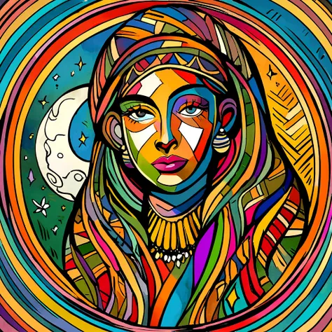 beautiful painting of an African on the moon, Rich in Color, Picasso painting style, Pro image