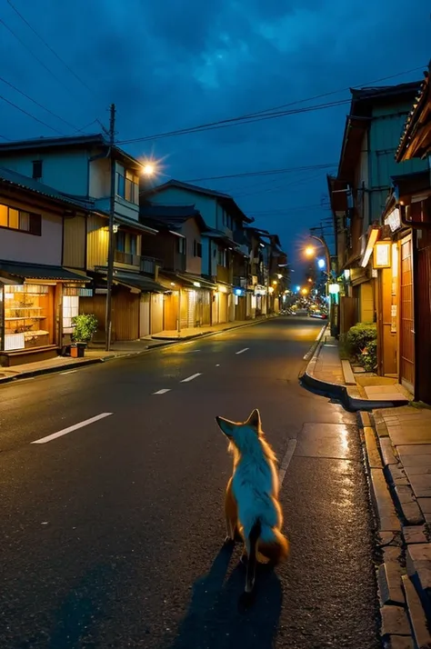 A flock of foxes、night、Japan Road