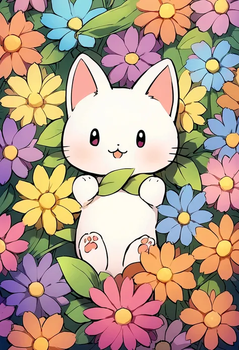 A kitten lying in the flowers ，No characters