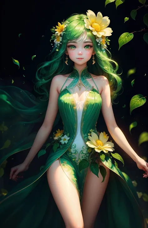 (masterpiece，Highest quality，Highest quality，Beautiful and beautiful:1.2)，Realistic，Full body portrait，A beautiful girl the size of a flower, Flower spirits in human form，Standing at the limit，Face Focus，Beautiful Eyes，(Beautiful Hands_Excellent anatomy)，B...