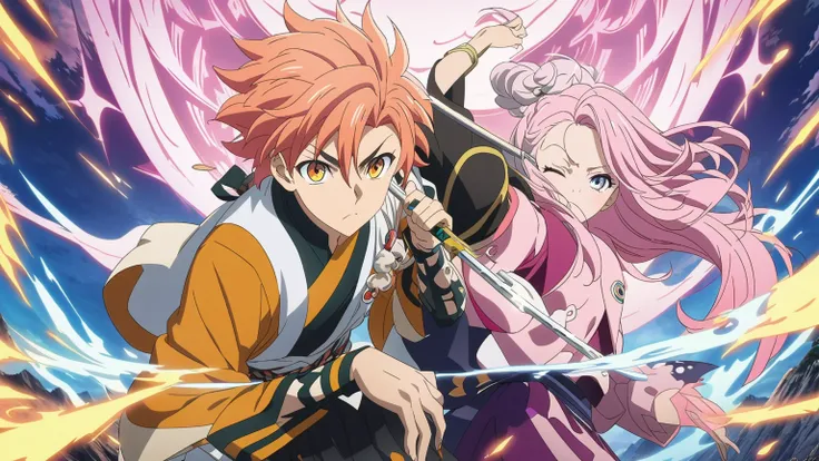 Anime,Guy with pink hair и в очках, Guy with pink hair, and a girl with pink hair, both have pink hair, pin on Anime, key Anime art, handsome guy in demon slayer art, handsome Anime pose, male Anime style, detailed key Anime art, orange - haired Anime boy,...