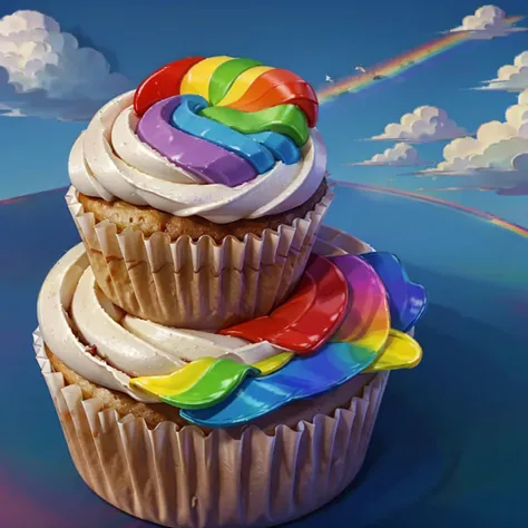 Cup cake，Rainbow decoration，Sky Theme，Cartoon，food