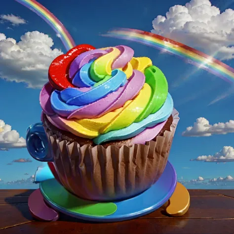 Cup cake，Rainbow decoration，Sky Theme，Cartoon，food