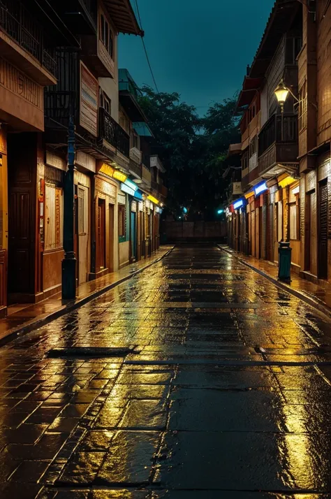 ((best quality)), ((masterpiece)), (detailed),  indian streets at night , where thier is rainfall