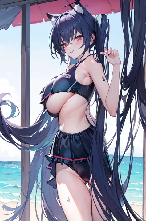 
throw ,,((((huge breasts)))),  ,dressed, swimsuit , seductive anime girl, (((((swimsuit ))))) , ,, with an evil smile, stick out tongue,(((()))), crowd, 