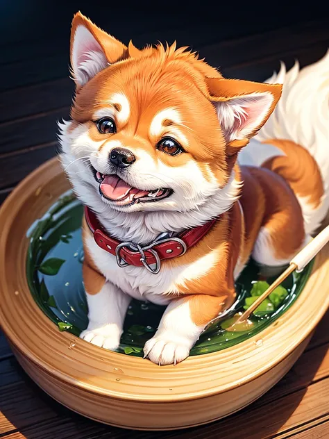 Highest Resolution,Highest quality,Shiba Inu,可愛いShiba Inu,Fluffy,Eating bait,smile,Drooling,Dripping saliva,Overflowing dripping,Iyashiba dog,