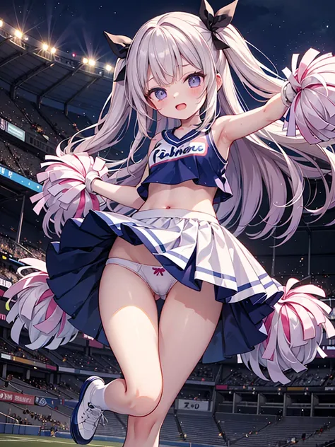 RAW Photos, Highest quality, High resolution, Very detailed、 8K image quality、Cheerleader、skirt、13 years old、Stadium、Panties、Jump、Shooting from below