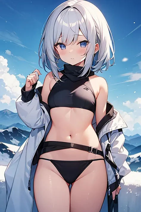 One Woman、Female Main、Snowy mountain in blizzard、Swimsuit、Micro Bikini、skin、Underboob、Small breasts、belly button