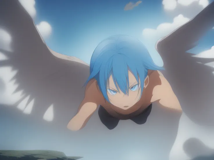 rimuru tempest in the air with demon wings spread