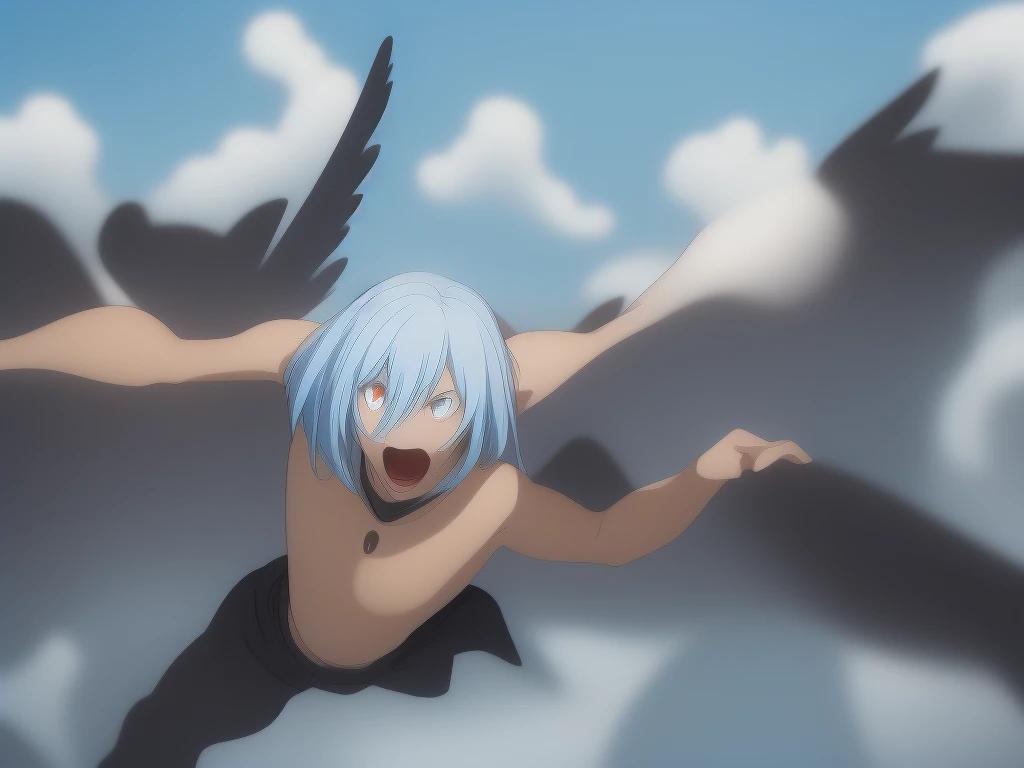 rimuru tempest in the air with demon wings spread