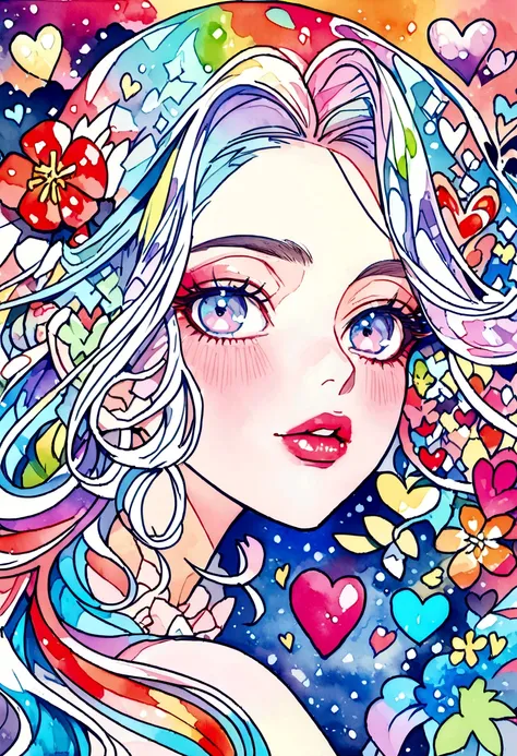 Mai Yoneyama Style、(((stylish fashion))), 8K Quality、Intense watercolor, Detailed watercolor art, Watercolor splash, Surreal, avant-garde pop art, Beautiful and expressive paintings, Beautiful artwork illustration, Very colorful tones, wonderful, Cool beau...