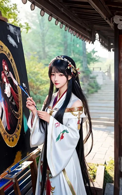 a painting of a man with long hair wearing a white dress, beautiful character painting, guweiz, artwork in the style of guweiz, by Yang J, by Fan Qi, by Zhang Han, by Zeng Jing, by Zhou Wenjing, guweiz masterpiece, by Li Song, beautiful anime portrait, by ...