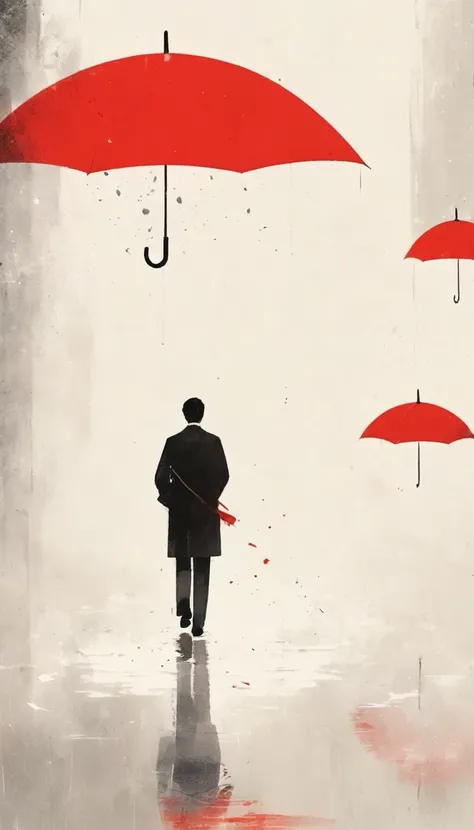 simple，Minimalist illustration，geometry，1pcs red umbrella-suspended in the air，solitary figure