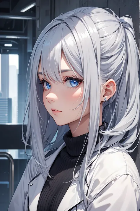 Gray Hair, girl, Profile picture, blue eyes