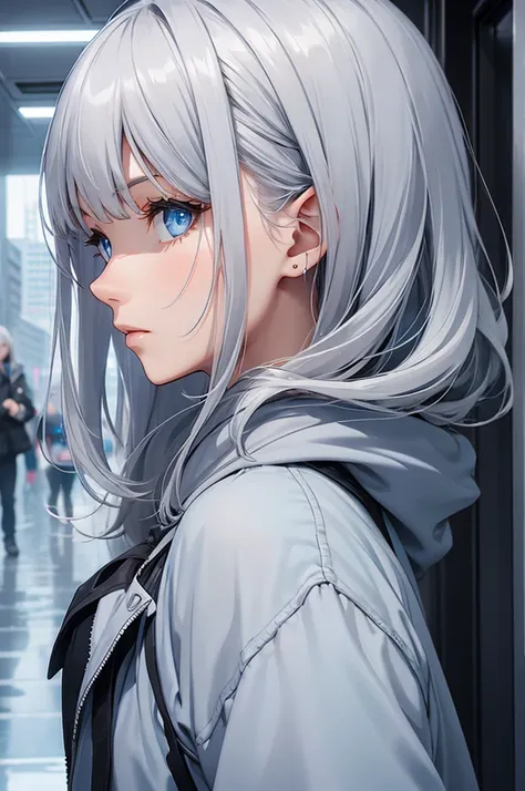 Gray Hair, girl, Profile picture, blue eyes