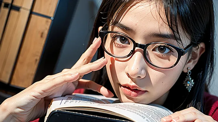 1girl, Studying .night、Glasses
