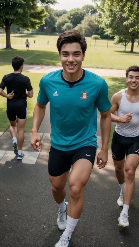 
The portrait of a young man inviting his friends to join in sports activities, such as running or cycling together, shows his enthusiasm for maintaining health and fitness together.