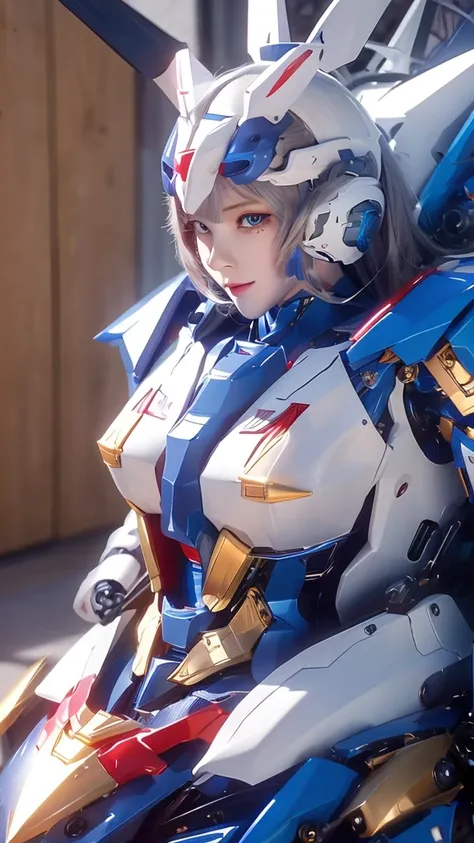 Textured skin, Super Detail, Attention to detail, high quality, 最high quality, High resolution, 1080P, Hard disk, beautiful,(Gundam Girl),Beautiful cyborg woman,Mecha Cyborg Girl,Battle Mode,Girl with a mechanical body,She wears a futuristic Gundam mecha