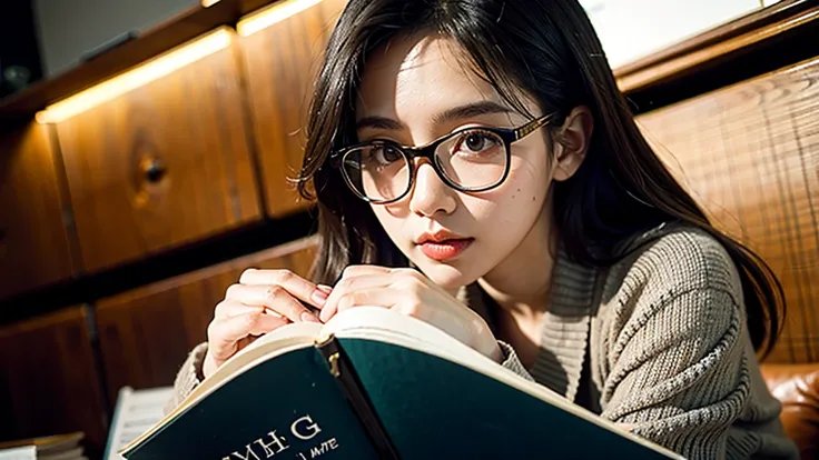 1girl, Studying .night、Glasses
