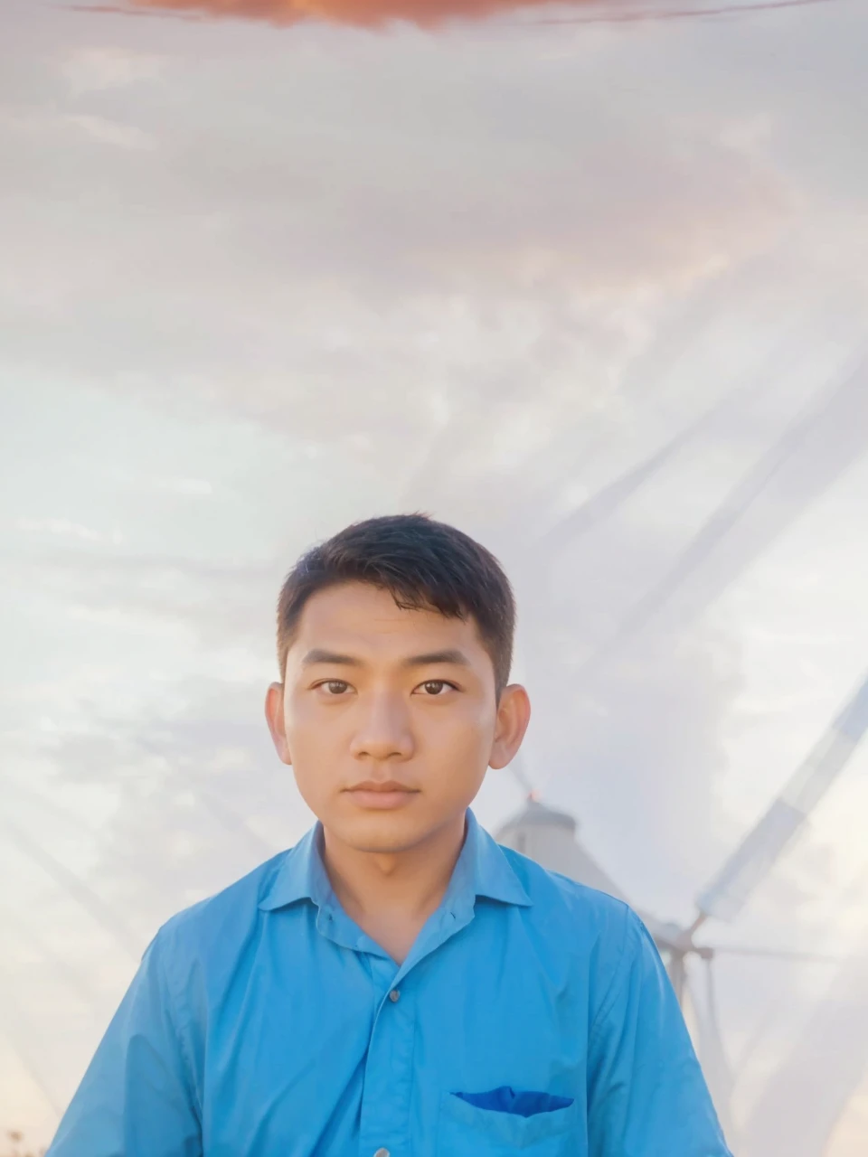 they are running down the road with a windmill in the background, taken at golden hour, cinematic photo shoot, shot at golden hour, cinematic photoshooting, profile picture 1024px, with sunset, cinematic photo, inspired by Rudy Siswanto, mid shot portrait,...